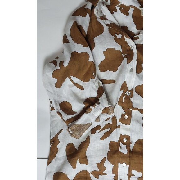 Magaschoni Floral Brown & White Button-Down Long Shirt Dress 100% Linen Large - Picture 6 of 11